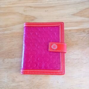 New Coach Signature Embossed Leather Pink & Orange Bifold Wallet